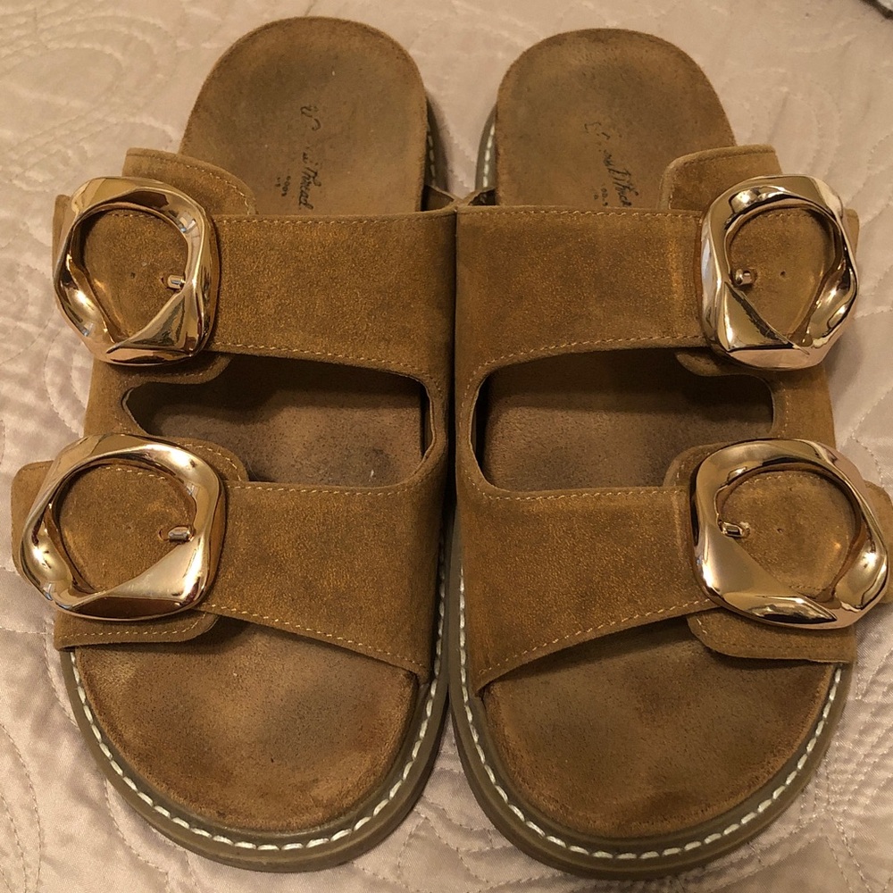 Universal Thread Suede Double-Buckle Sandal in Camel Brown